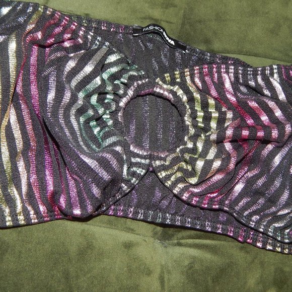 Black Rainbow Metallic Crop Top - Picture 2 of 4